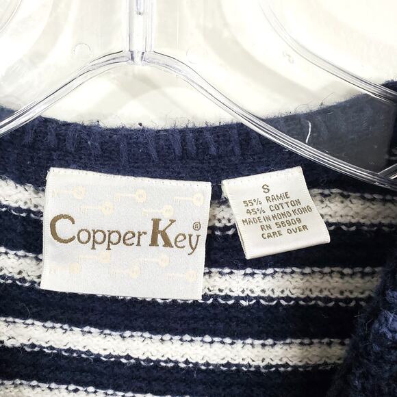 Copper Key Womens Sleeveless Blue White Striped Button V-Neck Sweater Vest Small - Picture 3 of 12
